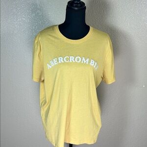 Abercrombie & Fitch Yellow Logo Short Sleeve Tee White Felt Graphic Size Large